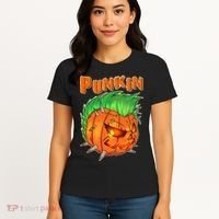 PUNKIN With Mohawk Funny Scary Halloween Women's T-Shirt thumb 4