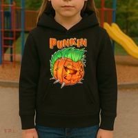 PUNKIN With Mohawk Funny Scary Halloween Kids Hoodie thumb 3