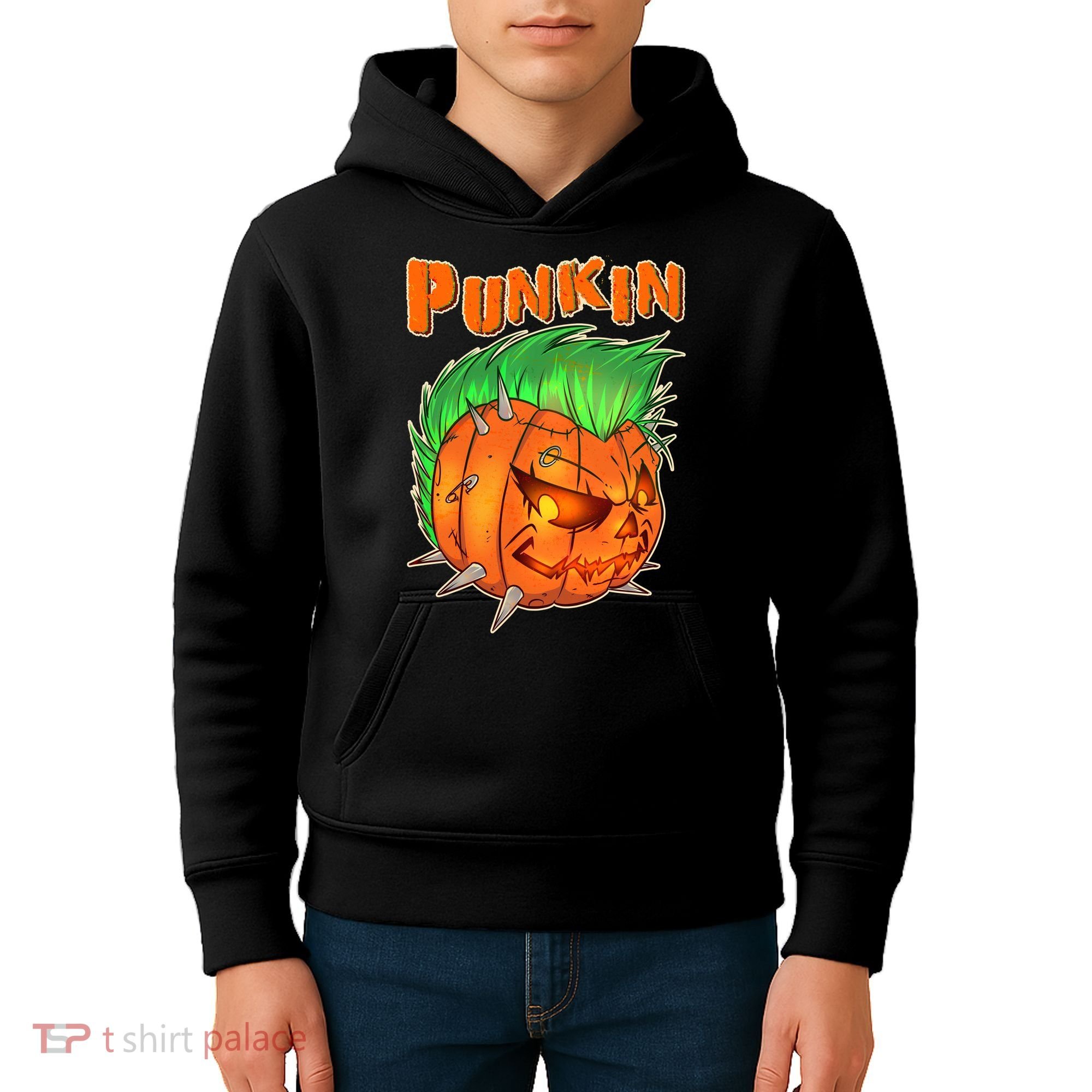 PUNKIN With Mohawk Funny Scary Halloween Kids Hoodie