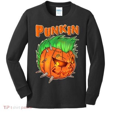 PUNKIN With Mohawk Funny Scary Halloween Kids Long Sleeve Shirt