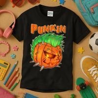 PUNKIN With Mohawk Funny Scary Halloween Kids T-Shirt thumb 3
