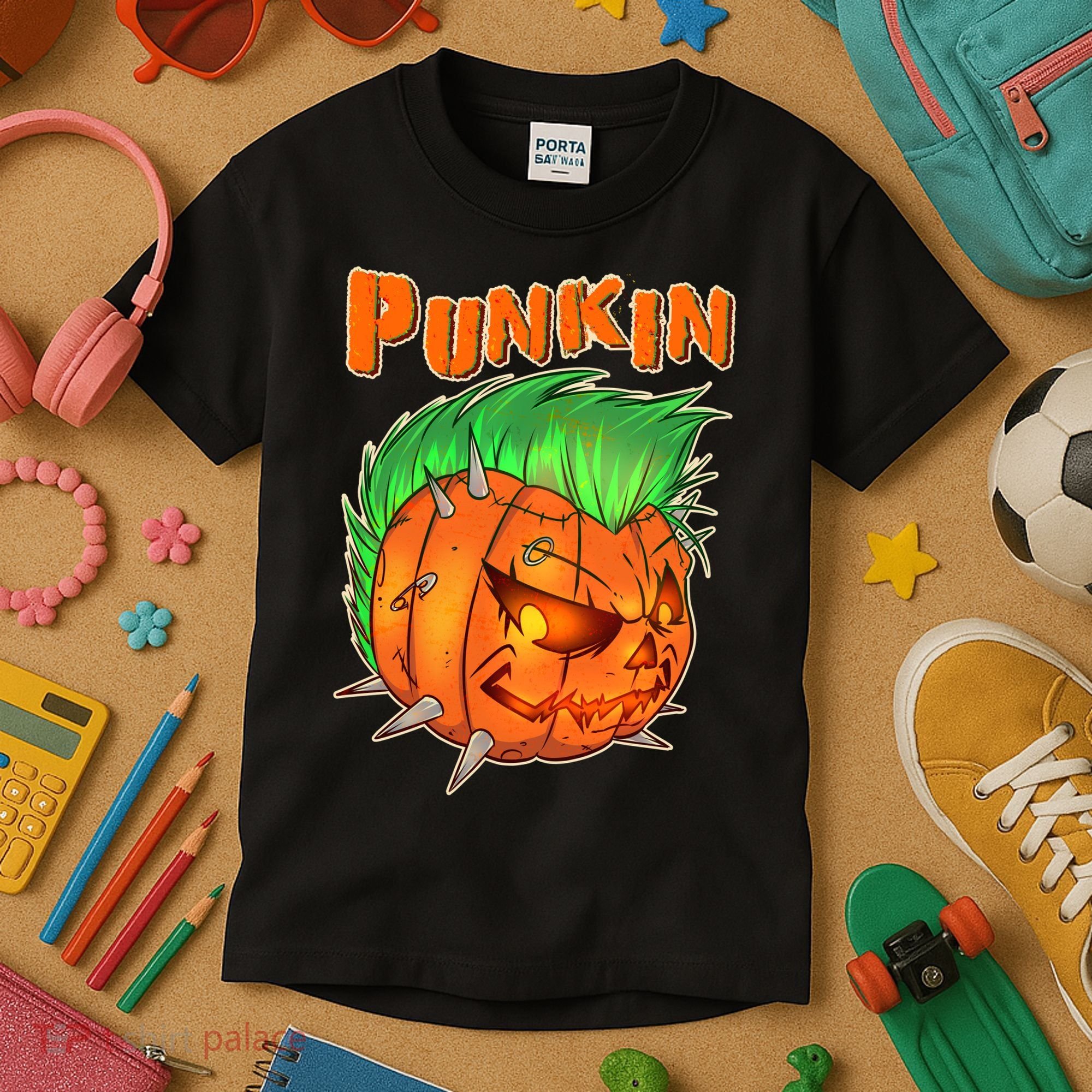 PUNKIN With Mohawk Funny Scary Halloween Kids T-Shirt