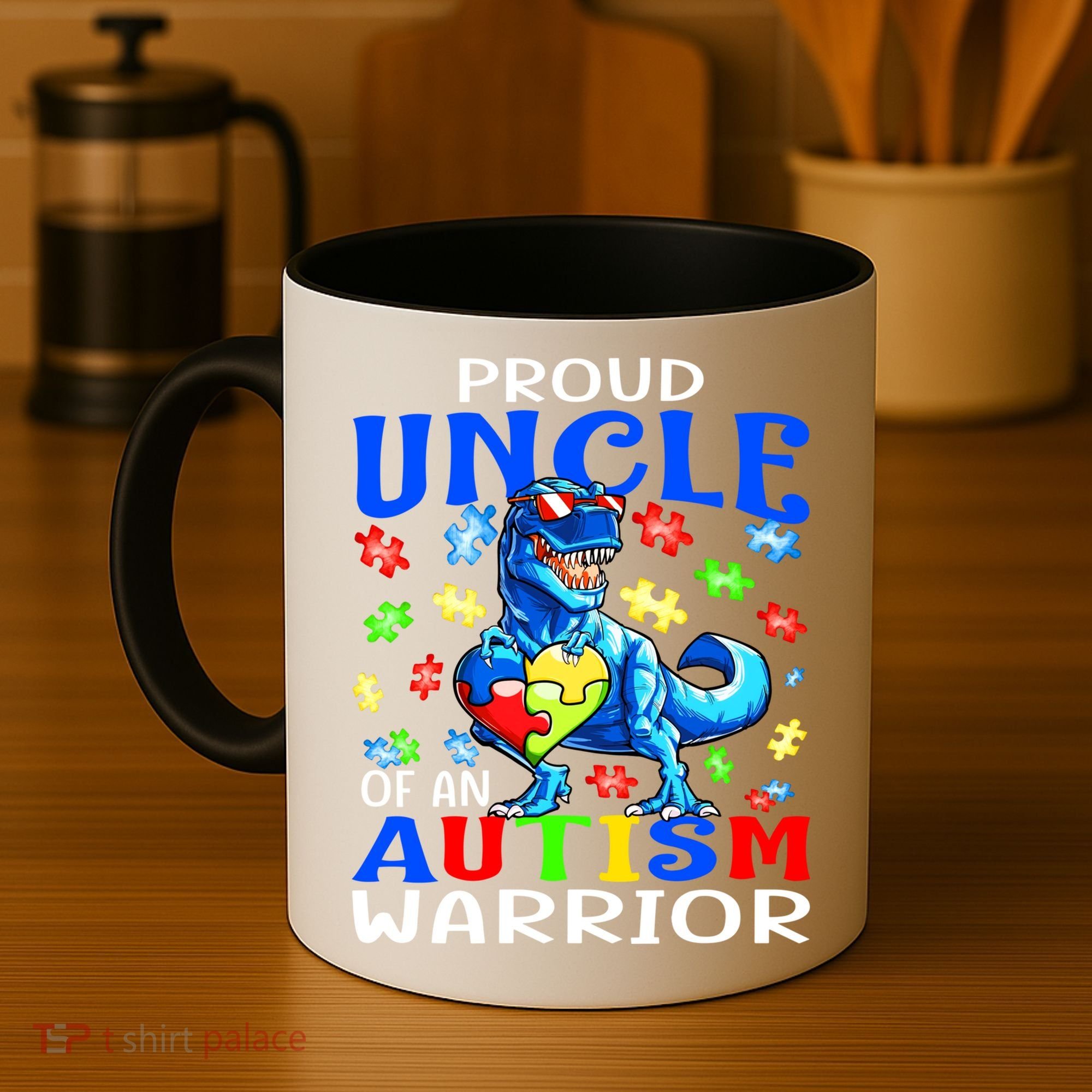 Proud Uncle Of An Autism Warrior Dinosaur Gift Coffee Mug
