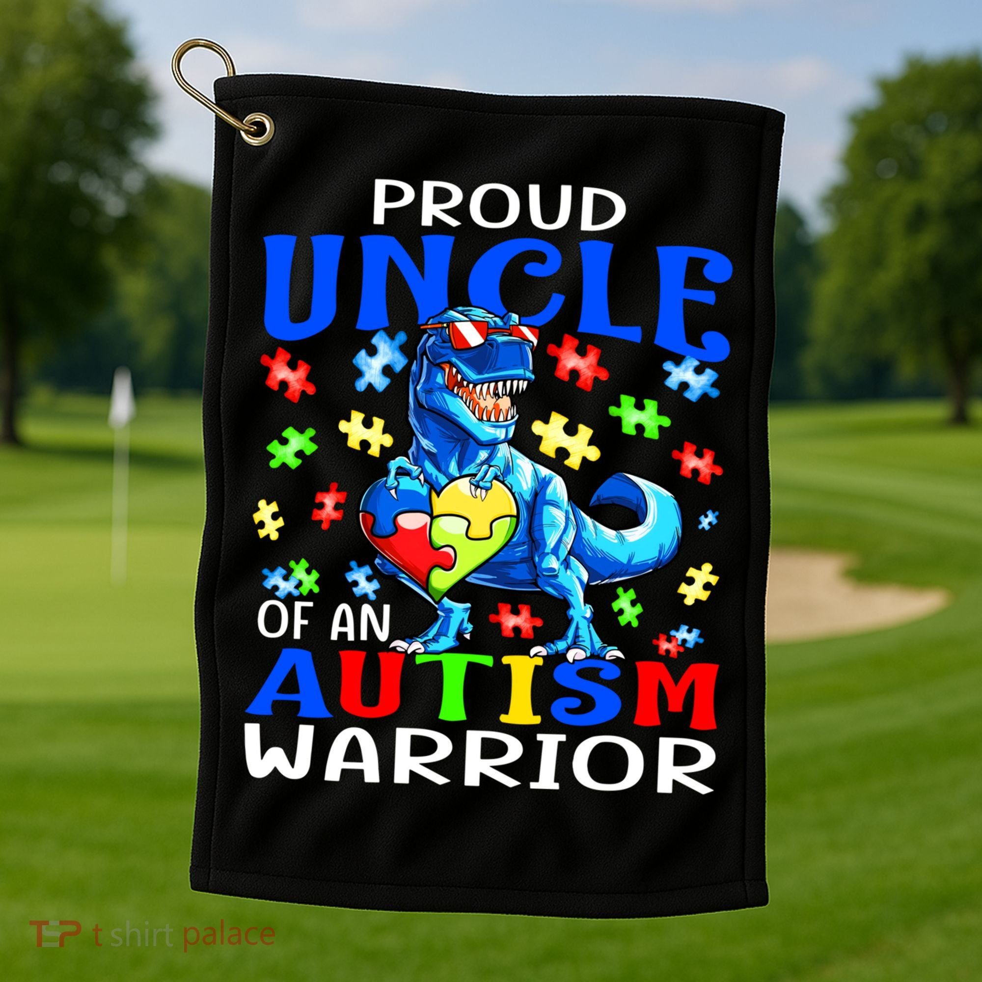Proud Uncle Of An Autism Warrior Dinosaur Gift Golf Towel