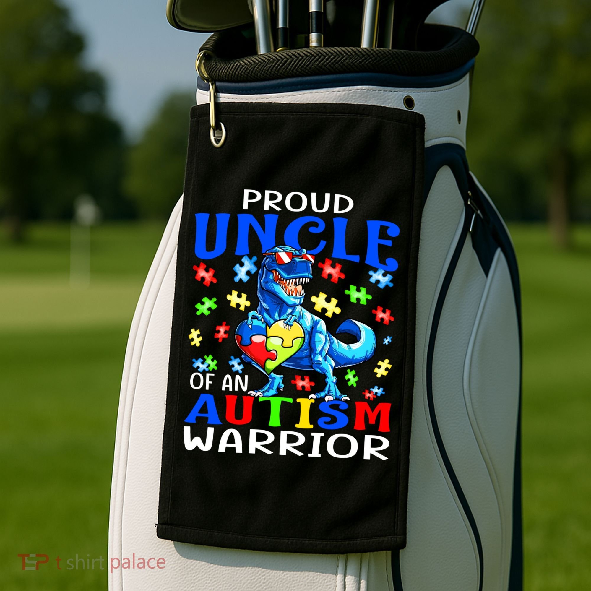 Proud Uncle Of An Autism Warrior Dinosaur Gift Golf Towel
