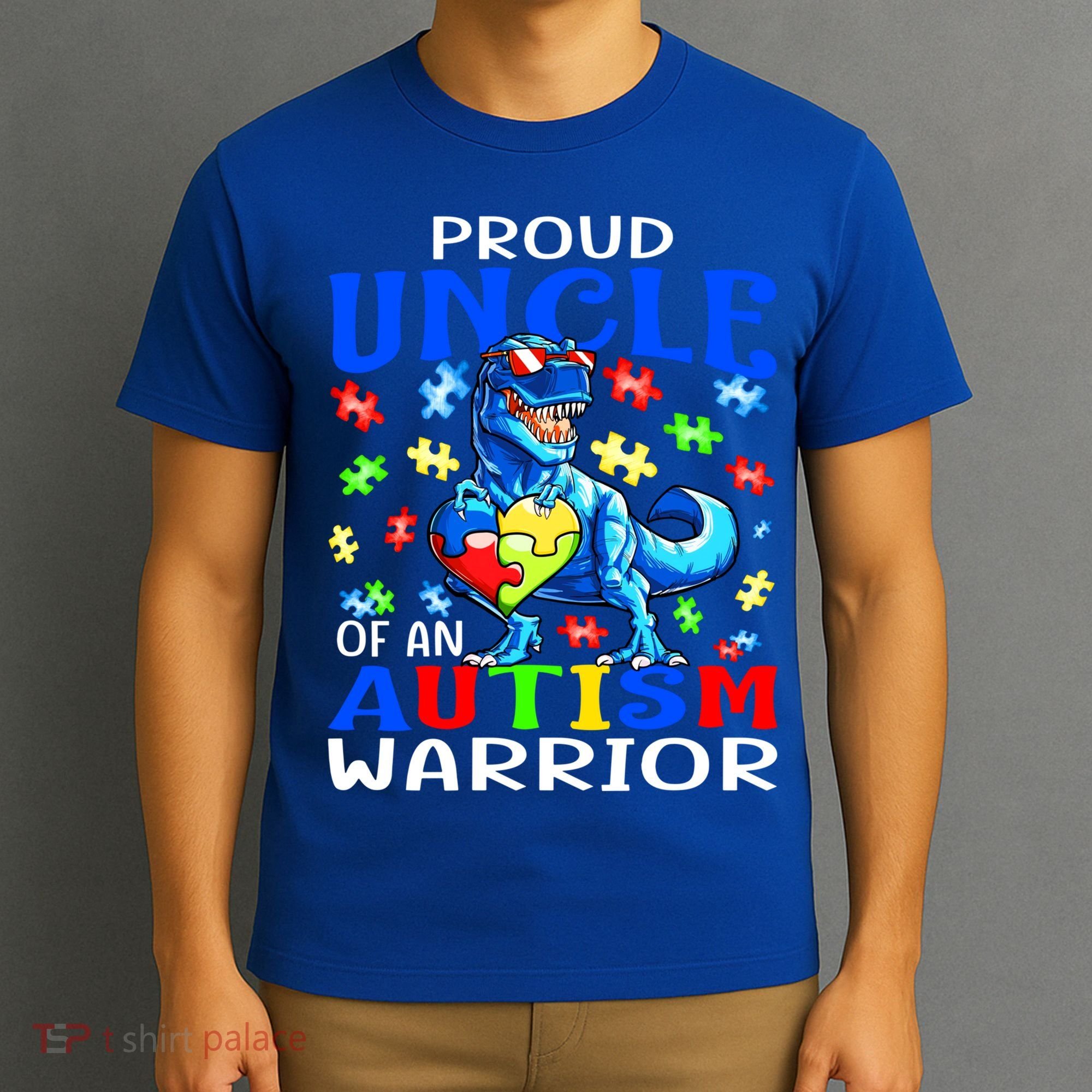 Proud Uncle Of An Autism Warrior Dinosaur Gift T-Shirt