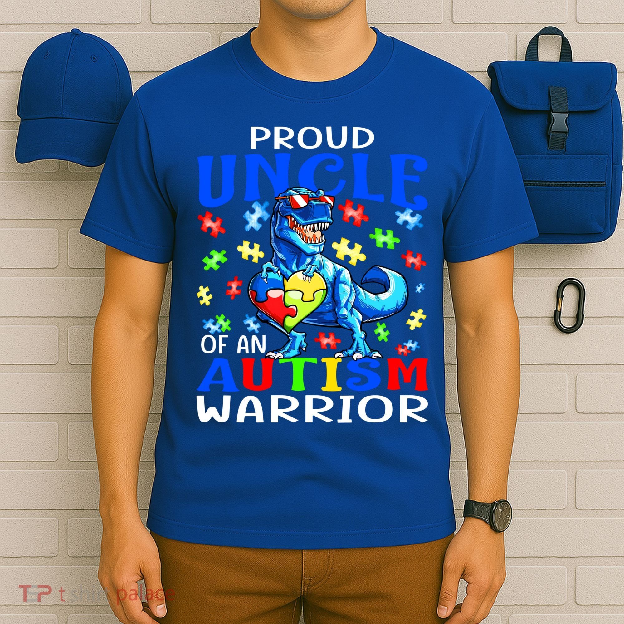 Proud Uncle Of An Autism Warrior Dinosaur Gift T-Shirt