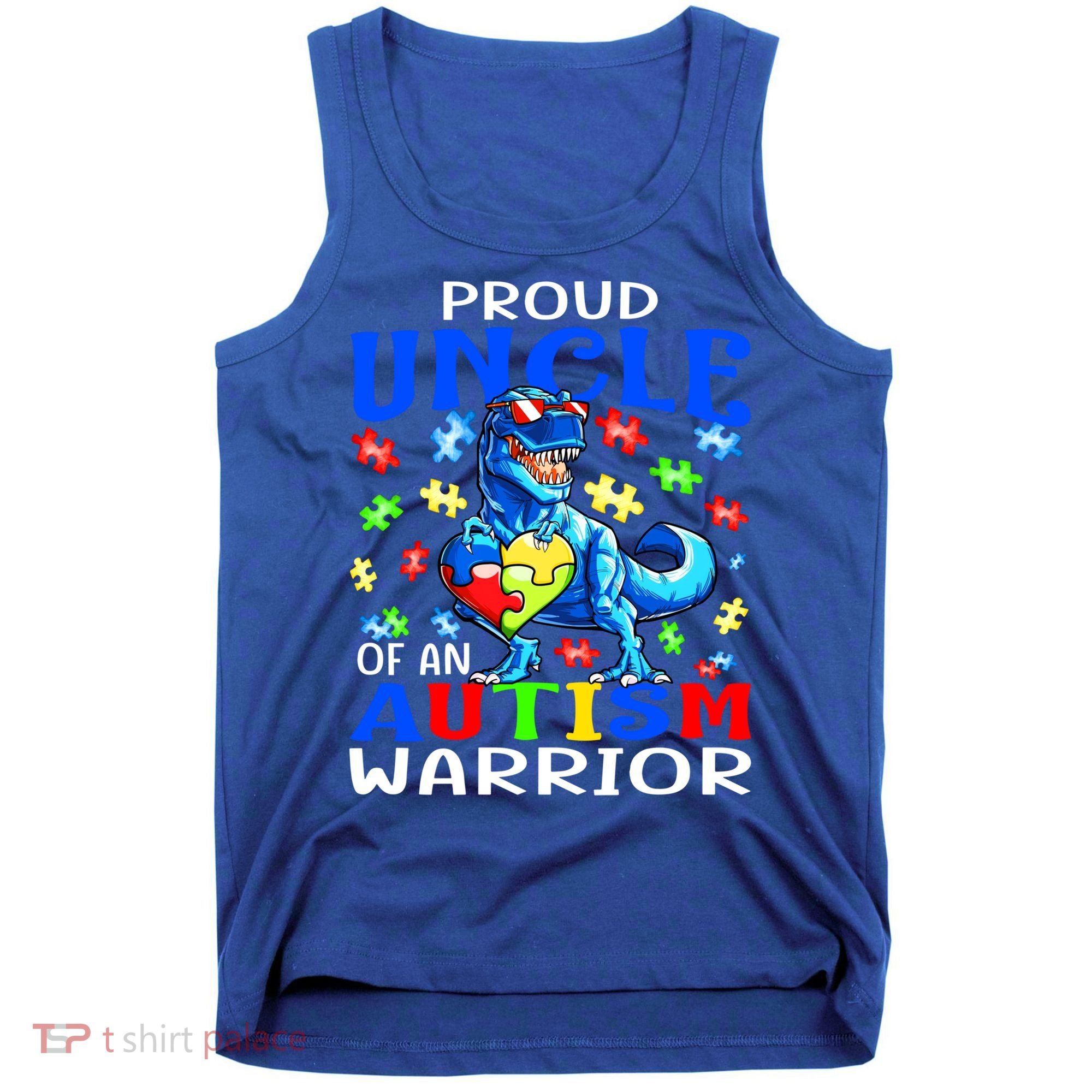 Proud Uncle Of An Autism Warrior Dinosaur Gift Tank Top