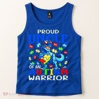 Proud Uncle Of An Autism Warrior Dinosaur Gift Tank Top thumb 2