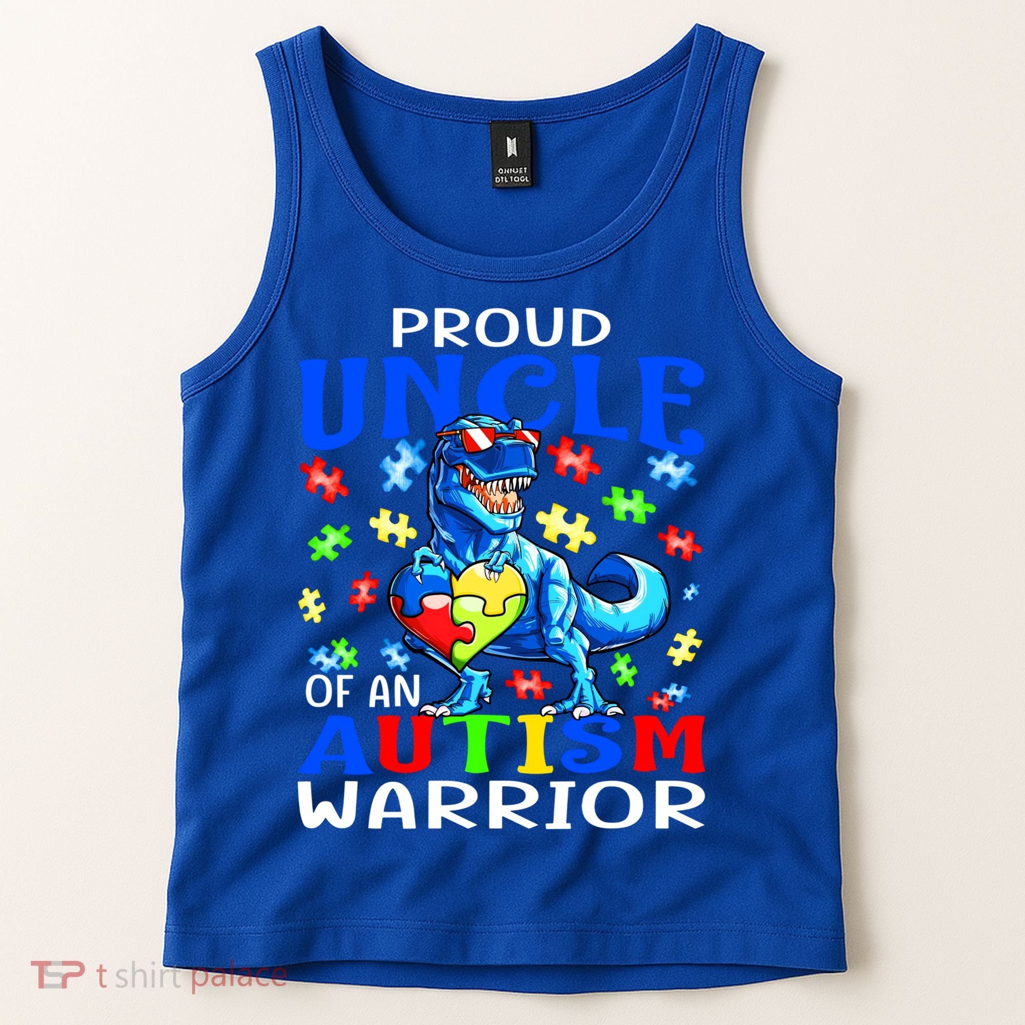 Proud Uncle Of An Autism Warrior Dinosaur Gift Tank Top