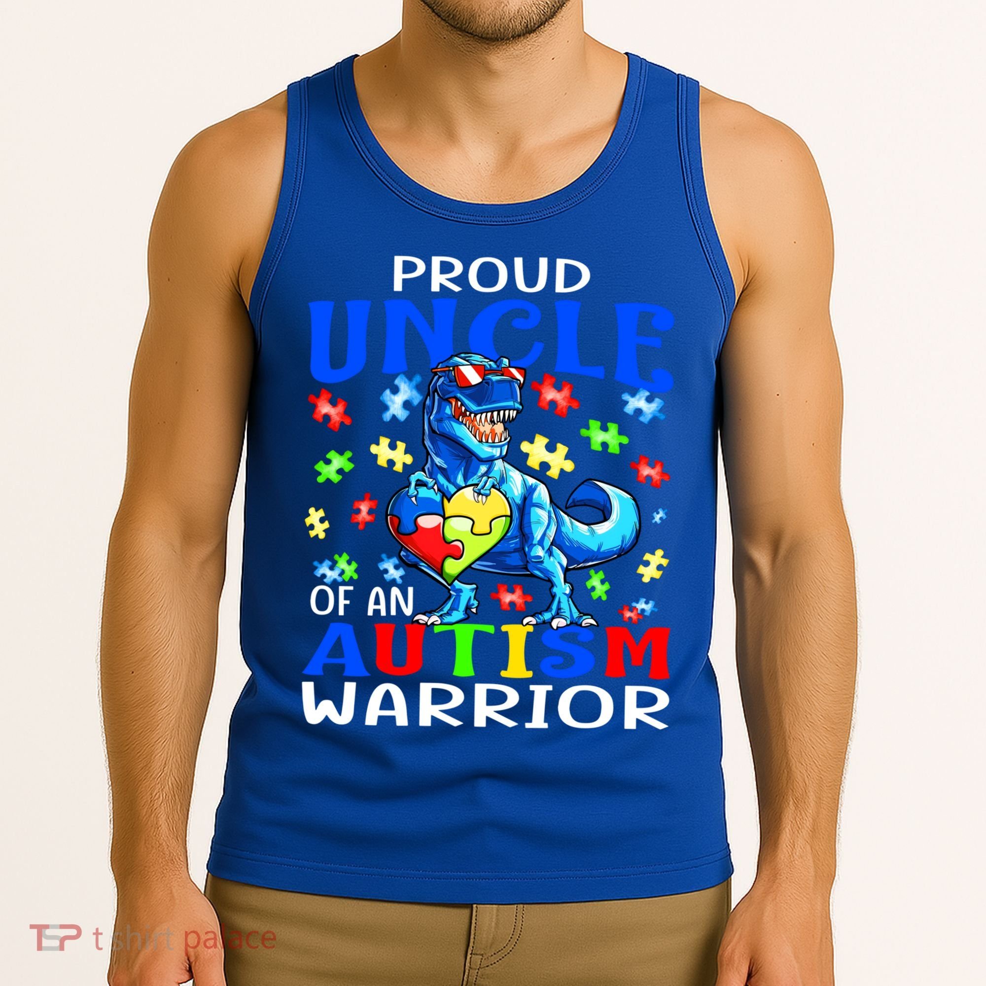 Proud Uncle Of An Autism Warrior Dinosaur Gift Tank Top
