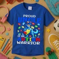 Proud Uncle Of An Autism Warrior Dinosaur Gift Kids T-Shirt thumb 3