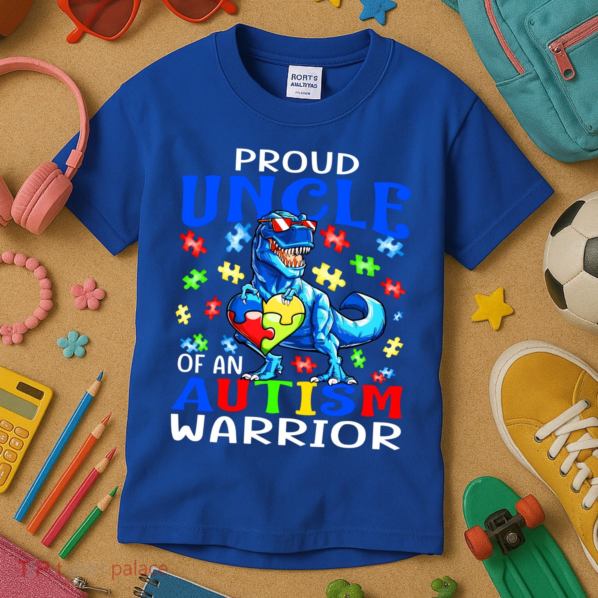 Proud Uncle Of An Autism Warrior Dinosaur Gift Kids T-Shirt