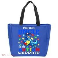 Proud Uncle Of An Autism Warrior Dinosaur Gift Tote Bag thumb 0