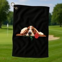 Puppy Love Red Rose Golf Towel thumb 1