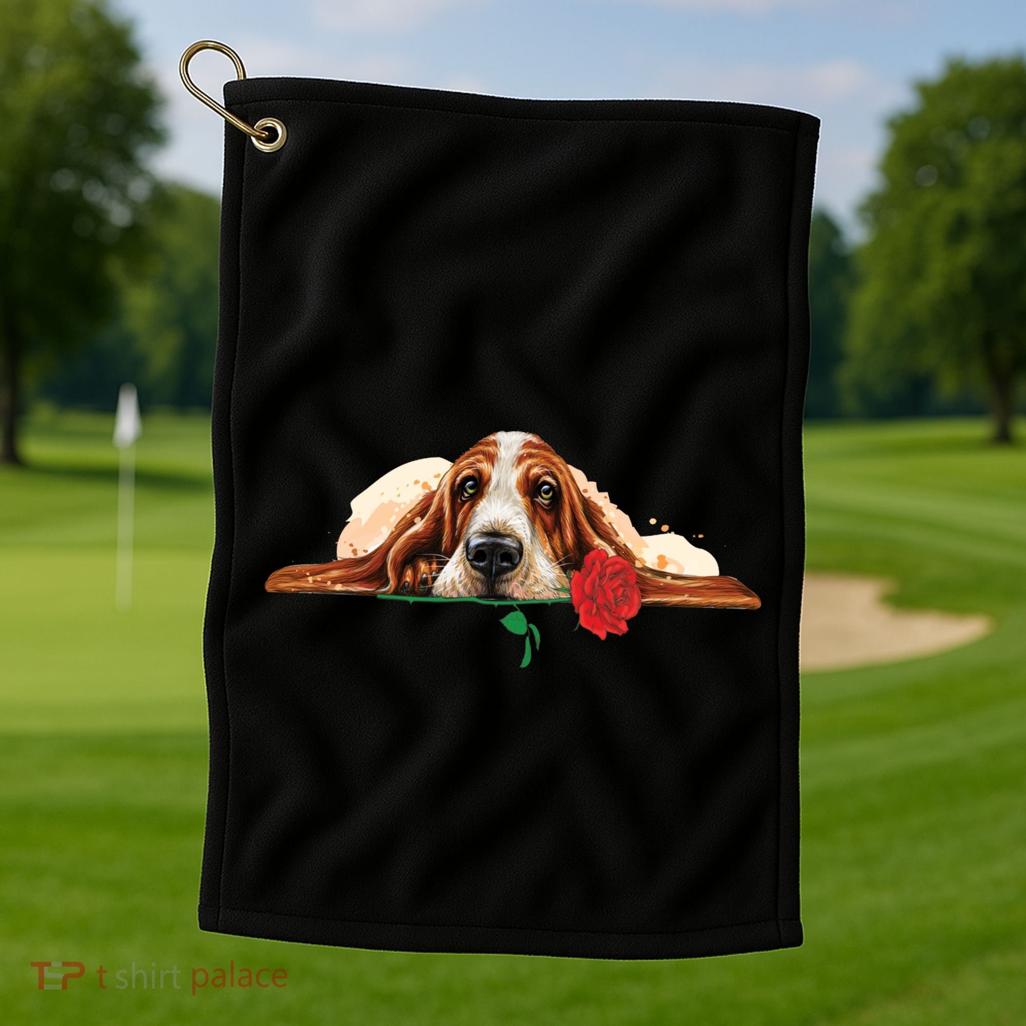 Puppy Love Red Rose Golf Towel