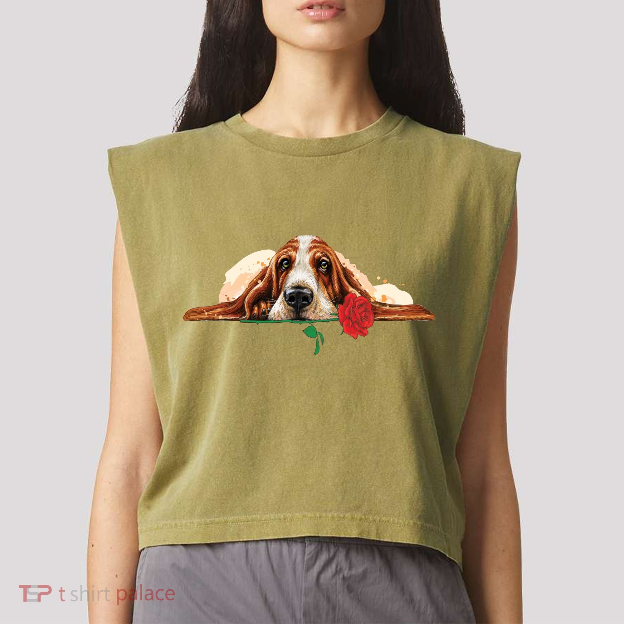 Puppy Love Red Rose Garment-Dyed Women's Muscle Tee
