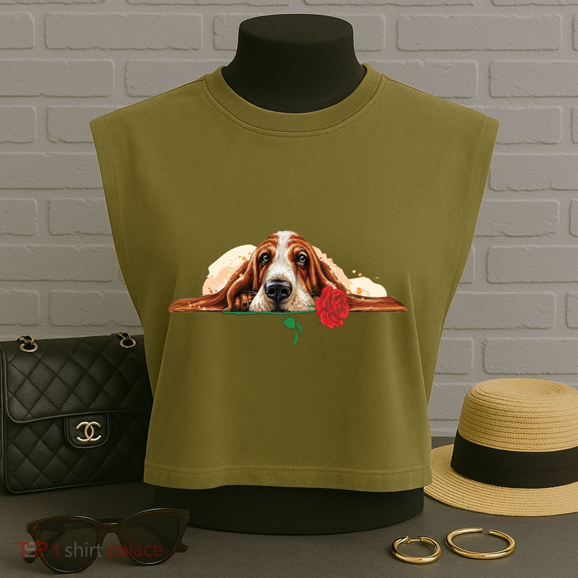 Puppy Love Red Rose Garment-Dyed Women's Muscle Tee