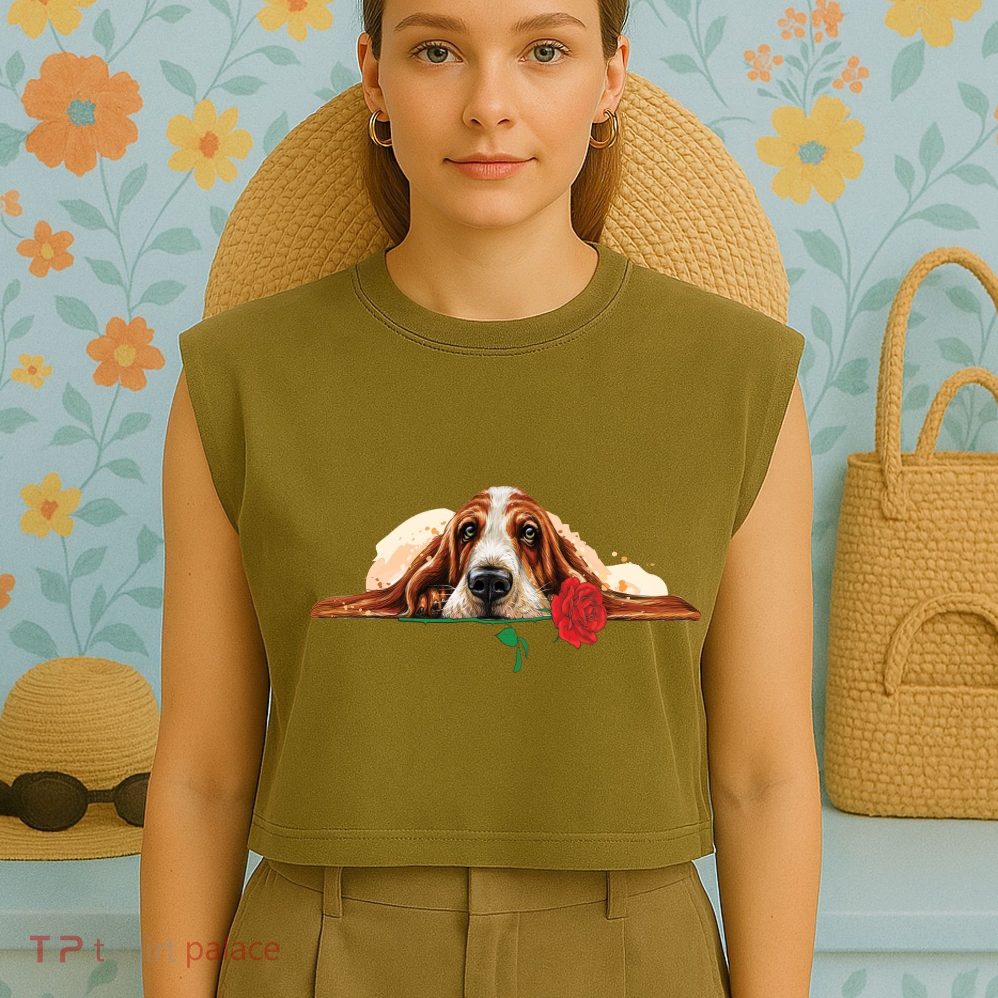 Puppy Love Red Rose Garment-Dyed Women's Muscle Tee