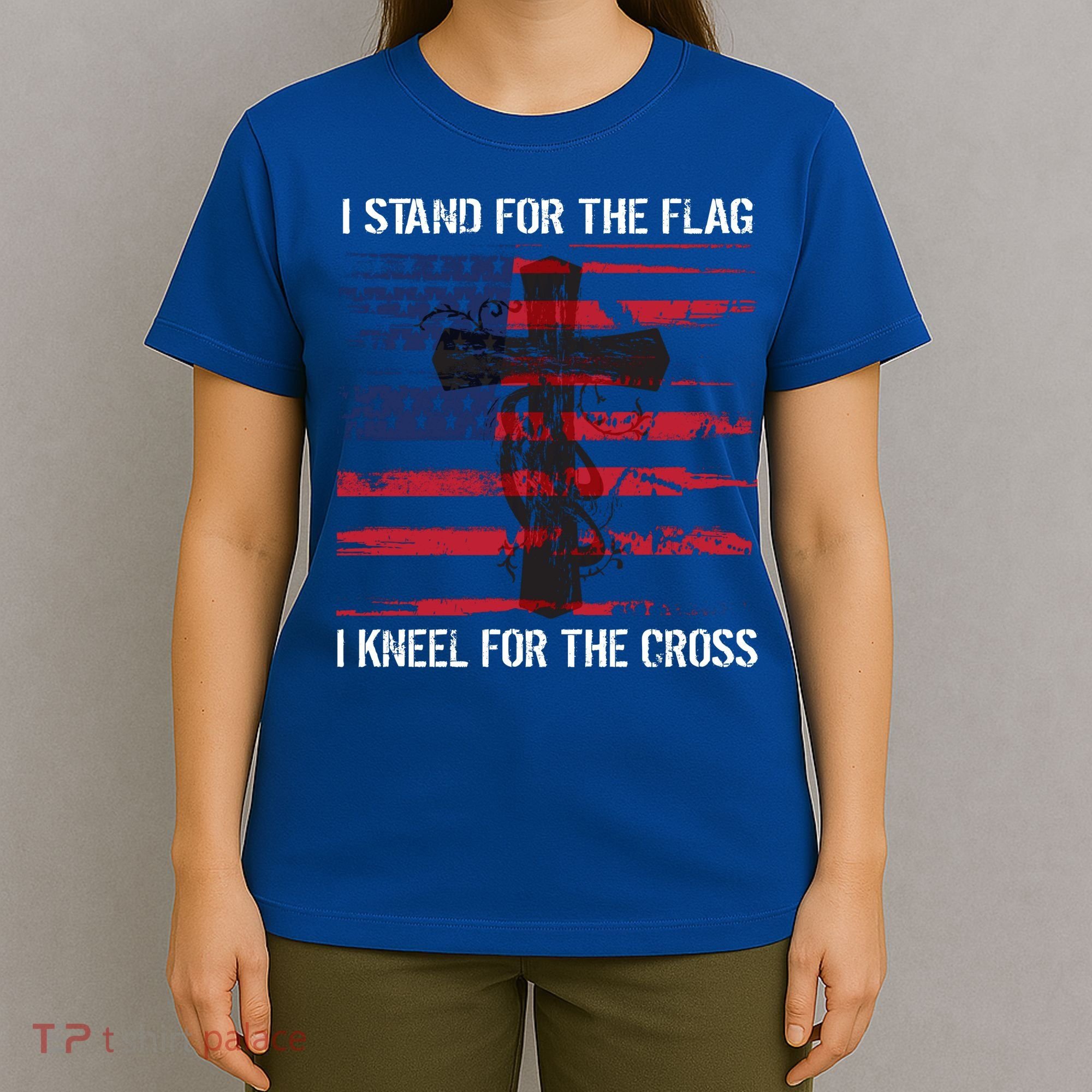 Proud Usa Quote Back Print I Stand American Flag Kneel Cross Cool Gift T-Shirt