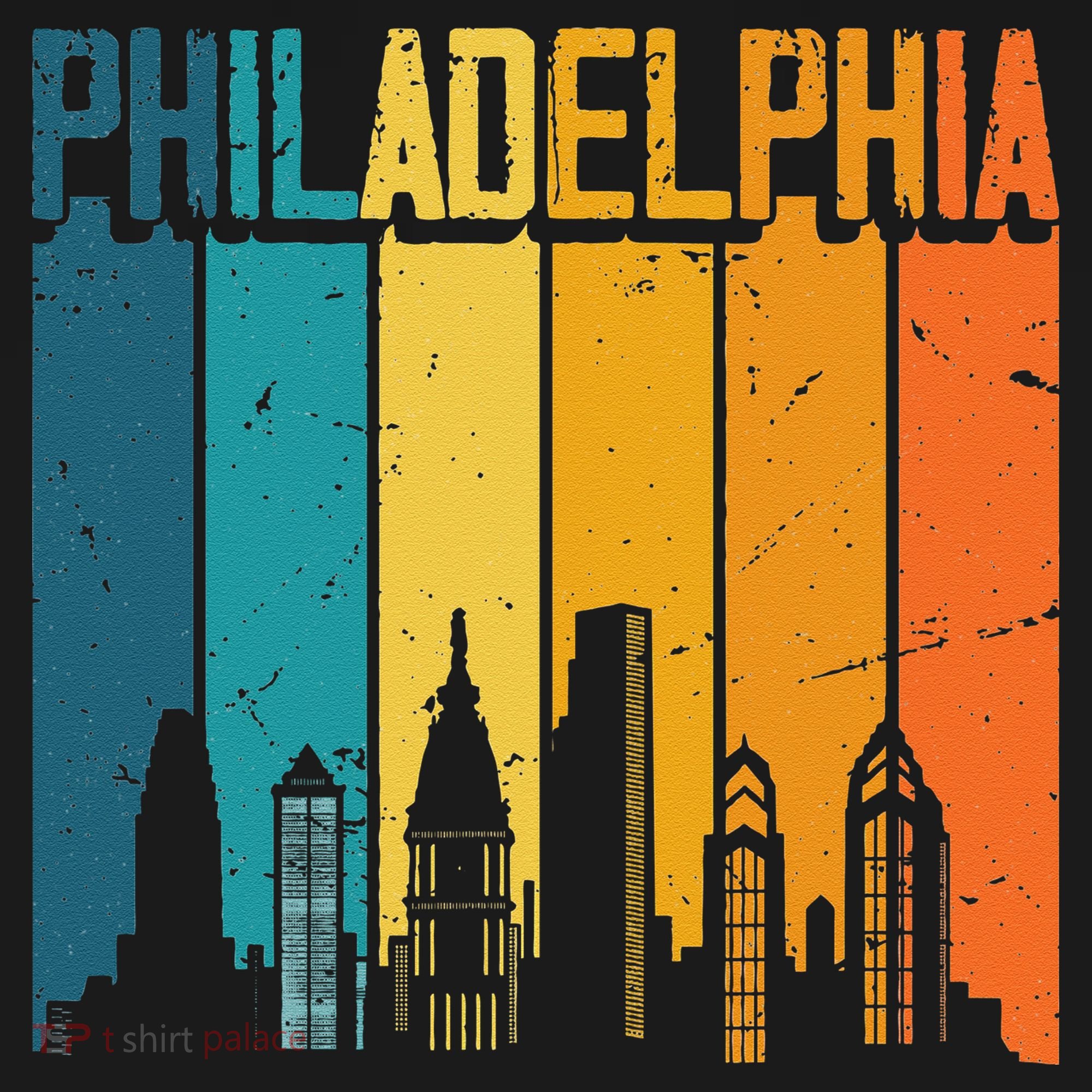Philadelphia USA Retro Vintage Sunset Skyline Philadelphia Long Sleeve Shirt