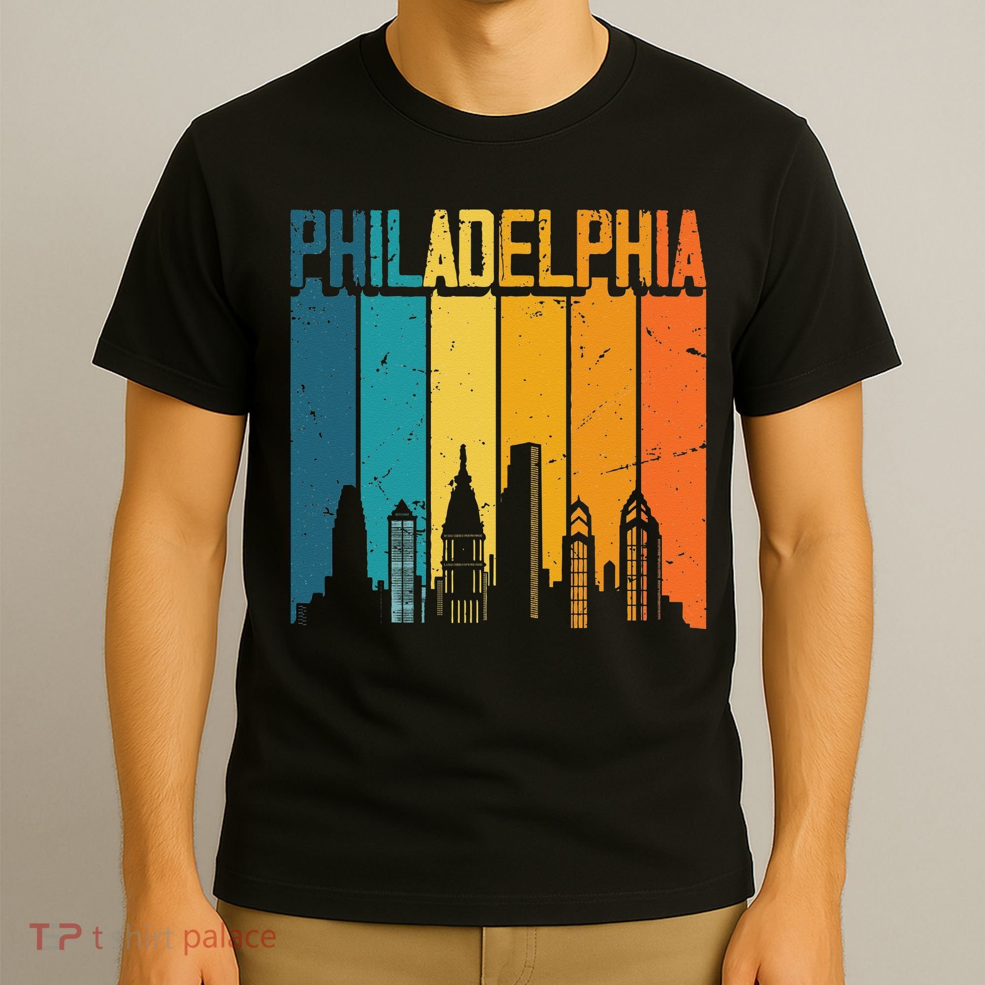 Philadelphia USA Retro Vintage Sunset Skyline Philadelphia T-Shirt