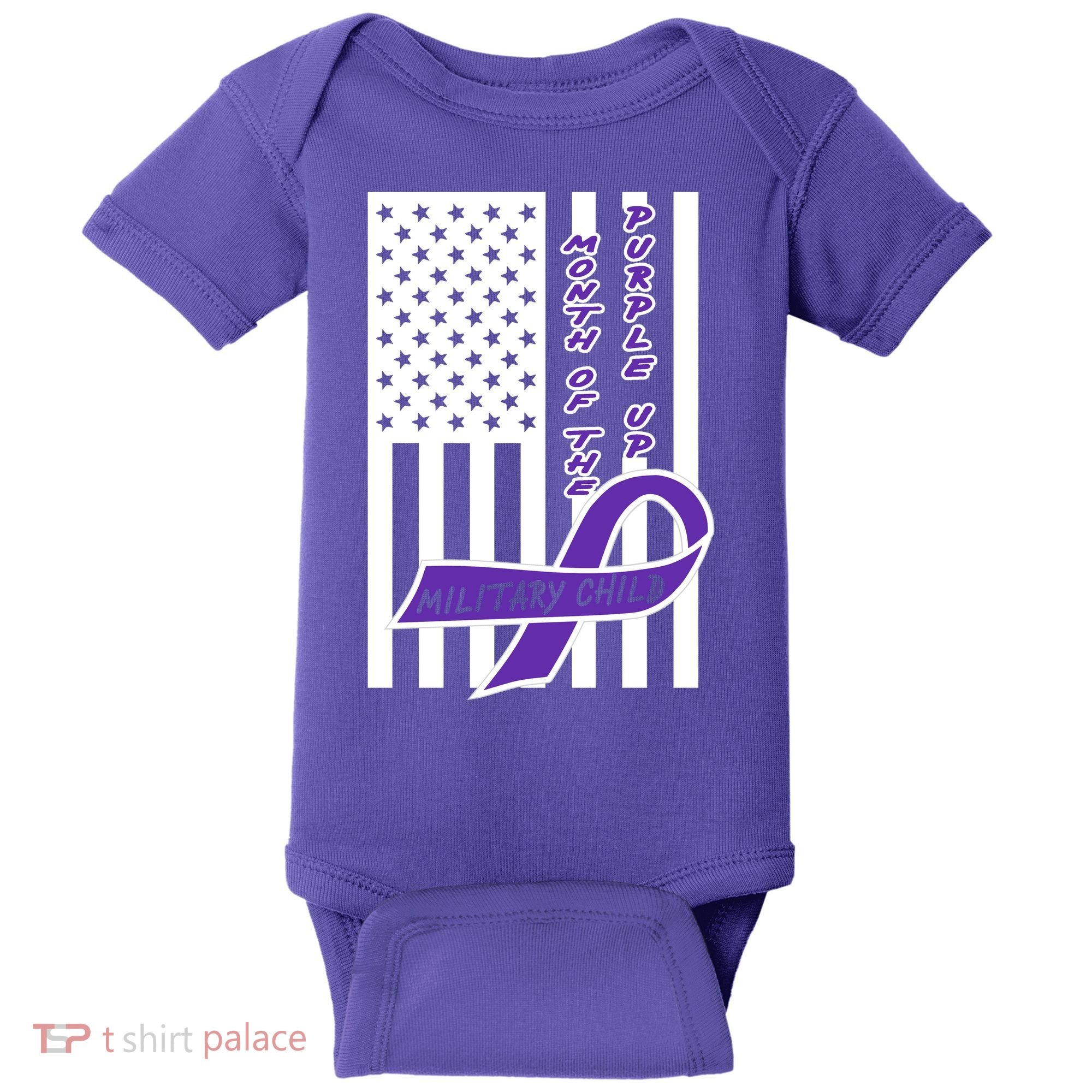 Purple Up Month Military Child Awareness Flag Baby Bodysuit