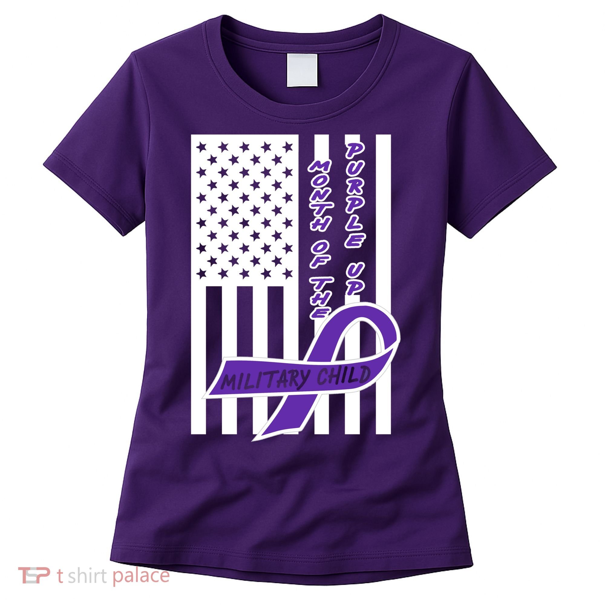 Purple Up Month Military Child Awareness Flag Women's T-Shirt