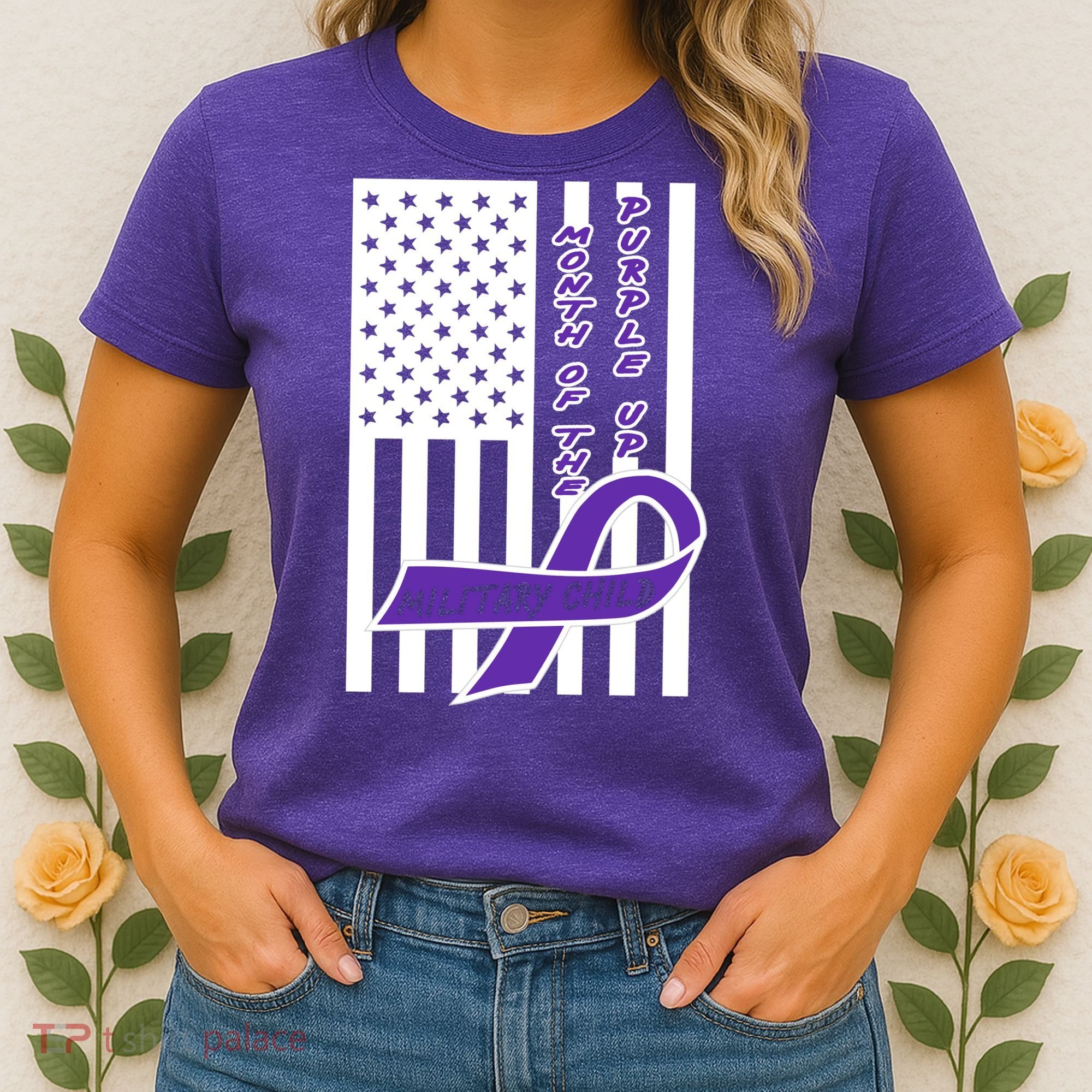 Purple Up Month Military Child Awareness Flag Women's T-Shirt