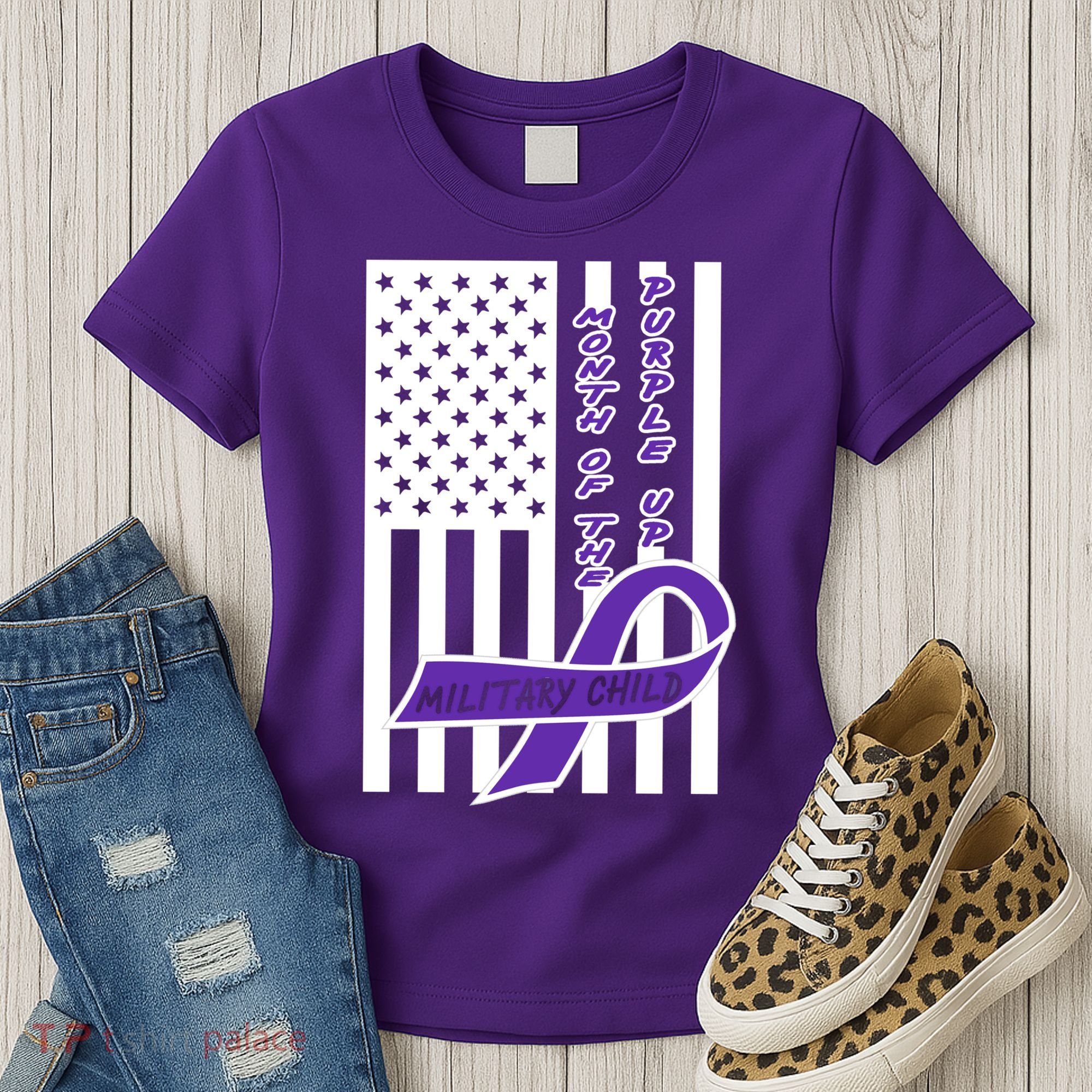 Purple Up Month Military Child Awareness Flag Women's T-Shirt