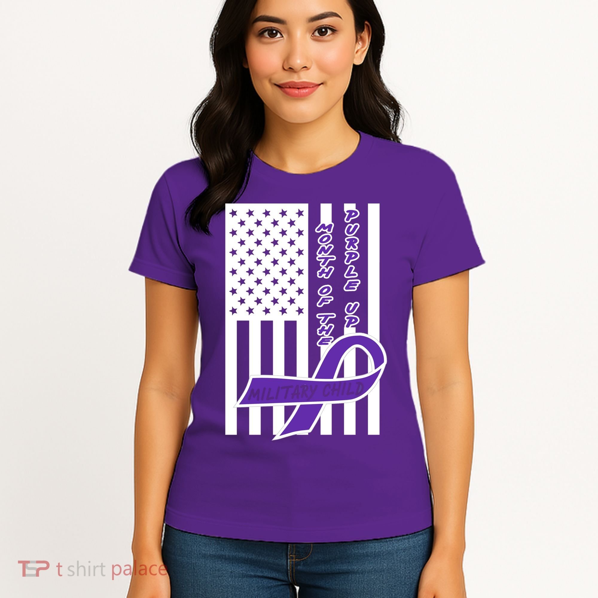 Purple Up Month Military Child Awareness Flag Women's T-Shirt