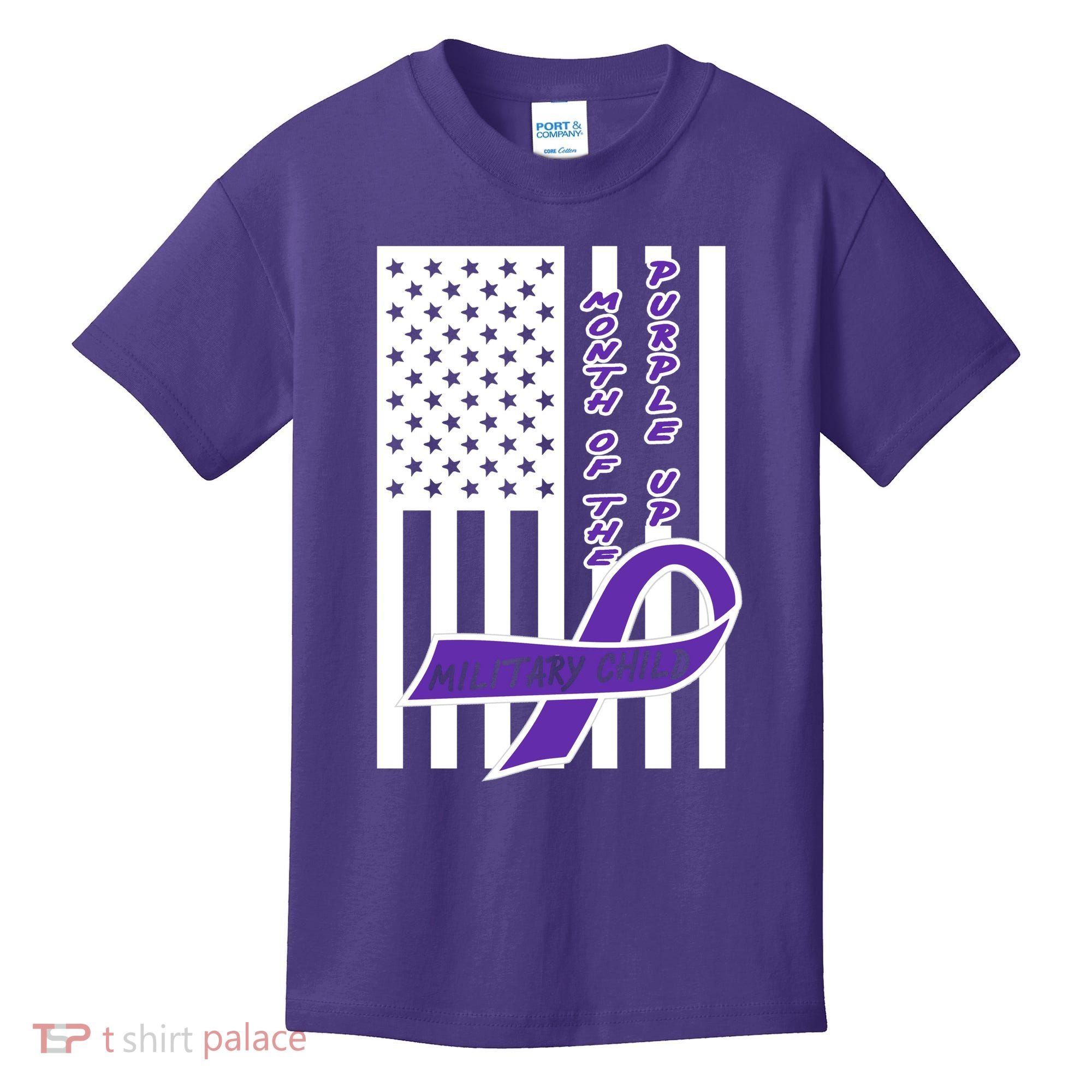 Purple Up Month Military Child Awareness Flag Kids T-Shirt