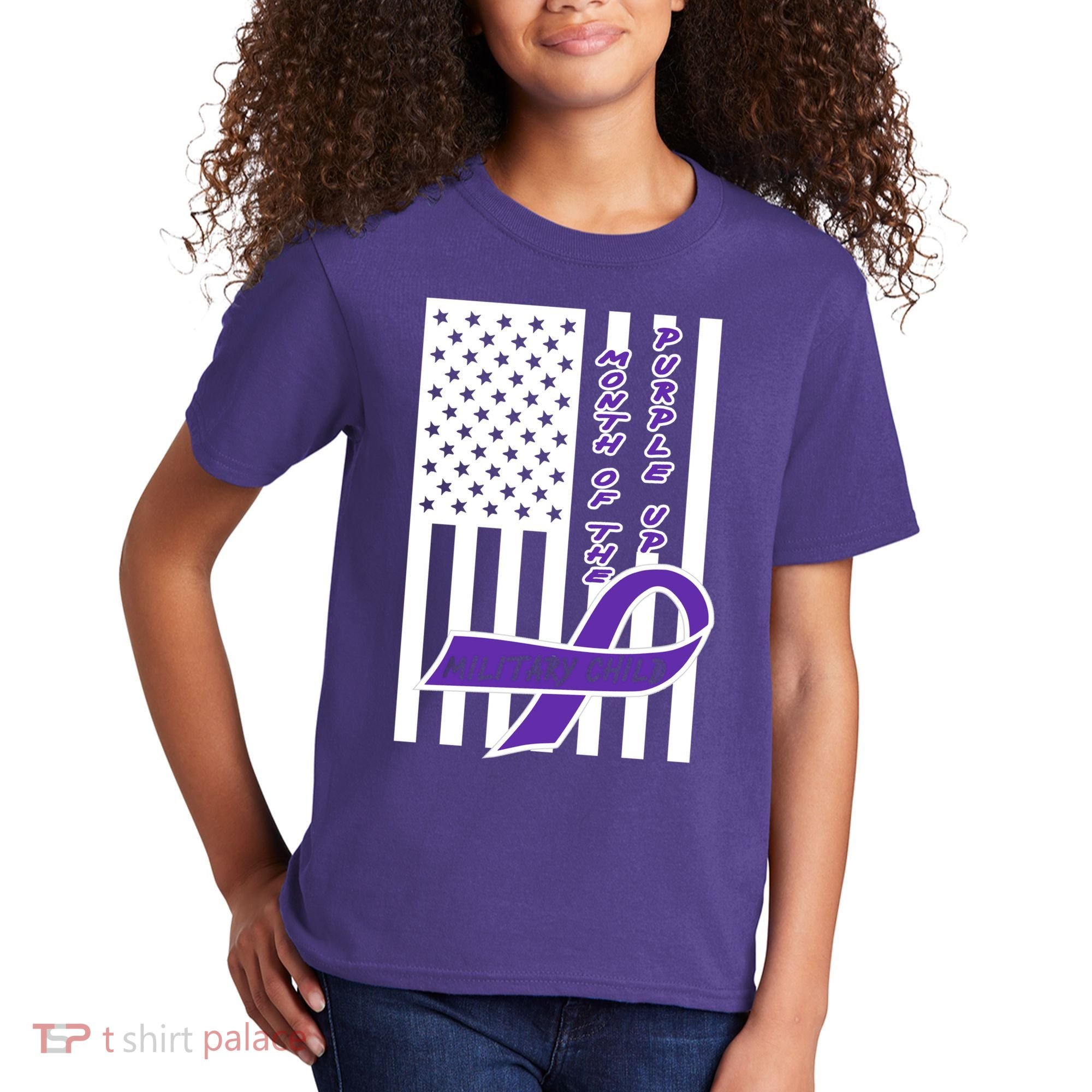 Purple Up Month Military Child Awareness Flag Kids T-Shirt