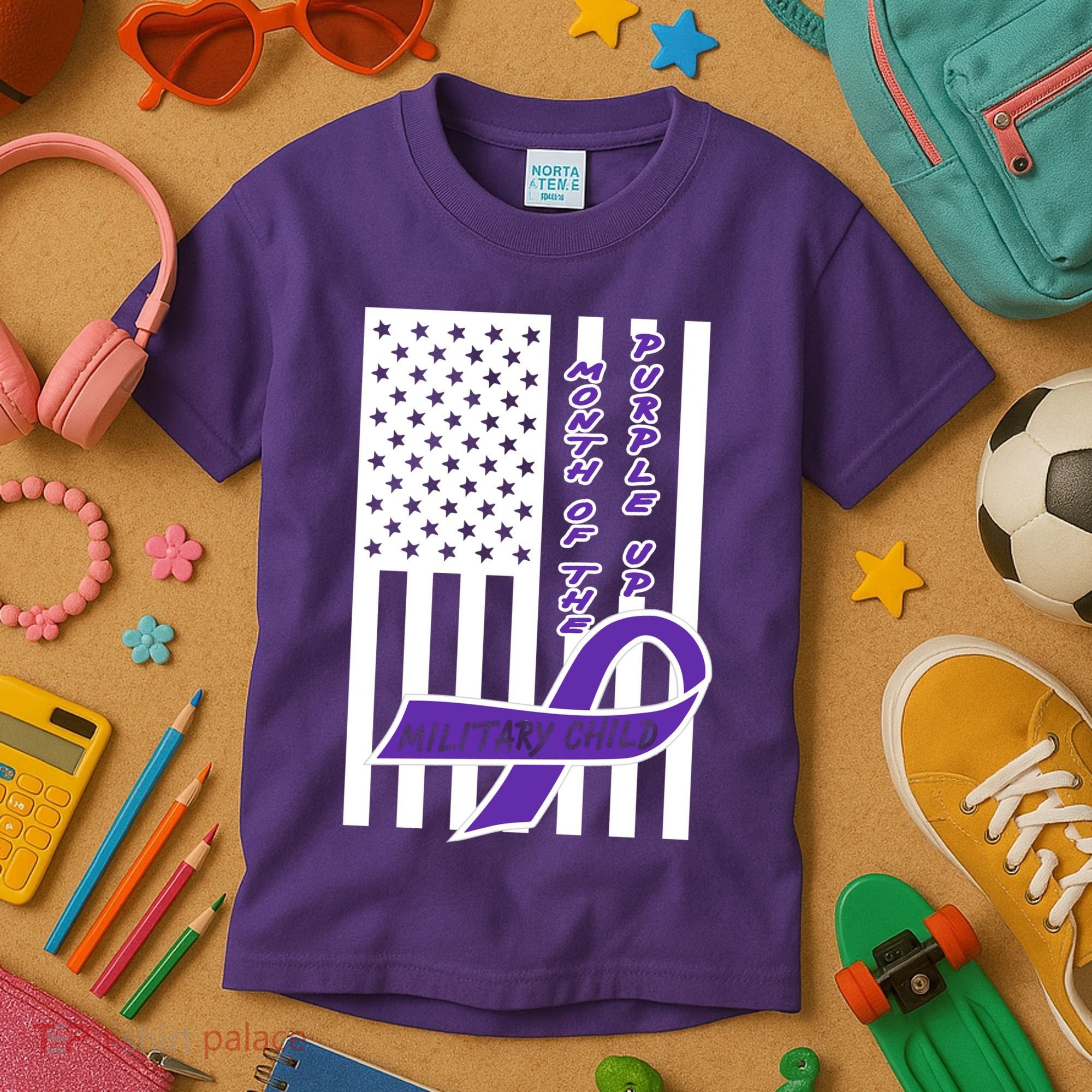 Purple Up Month Military Child Awareness Flag Kids T-Shirt