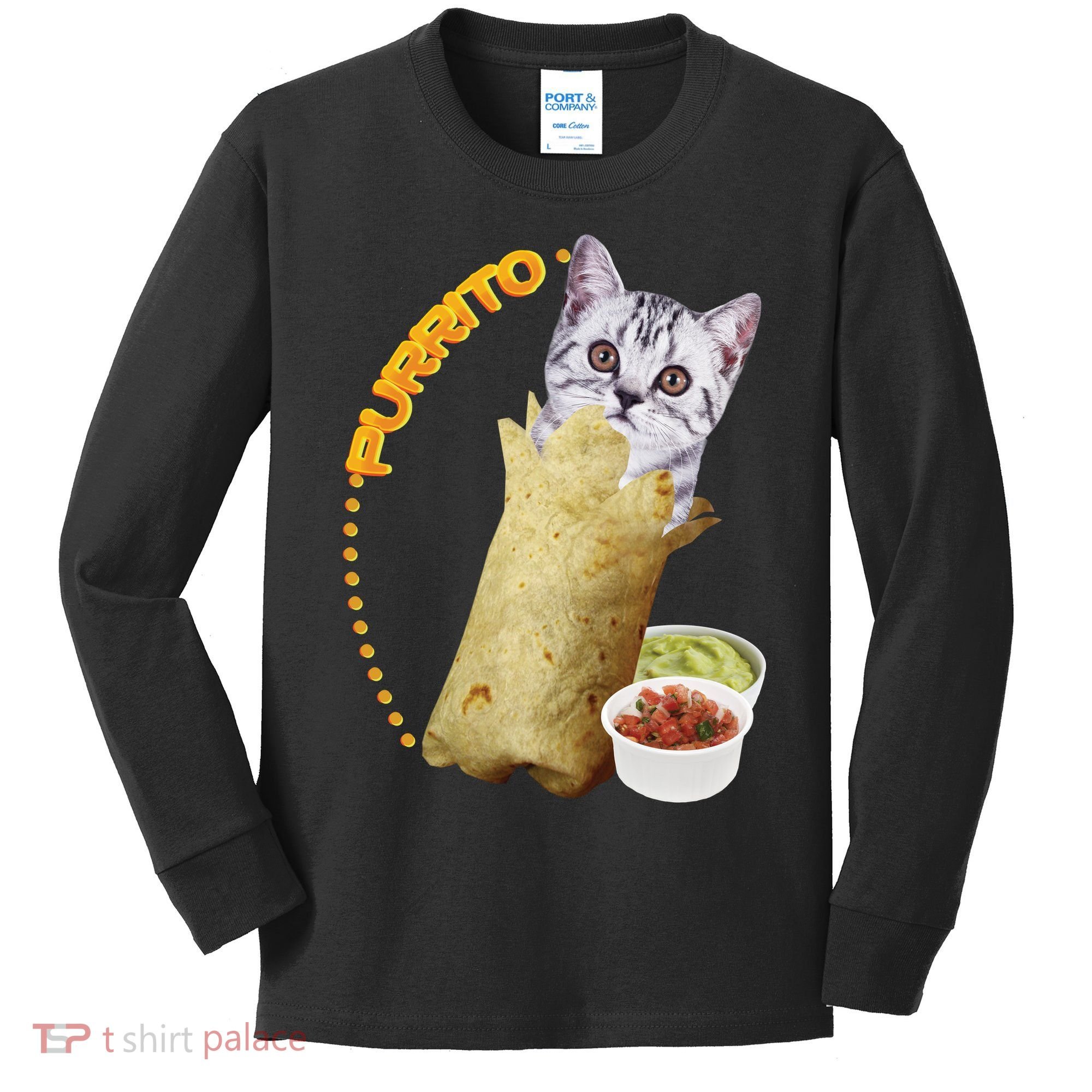 Purrito Cat In A Burrito Kids Long Sleeve Shirt