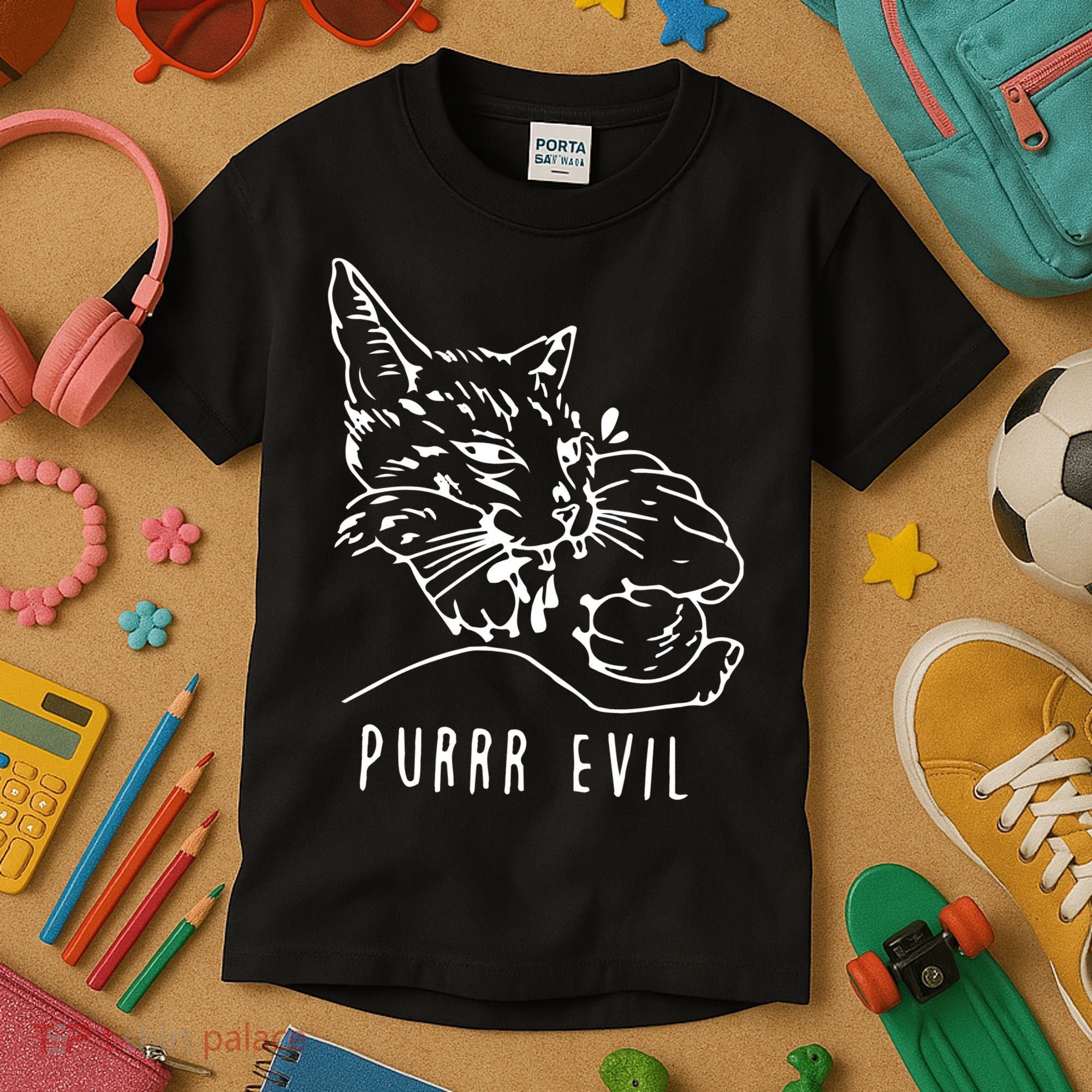 Purrr Evil Funny Cat Kids T-Shirt