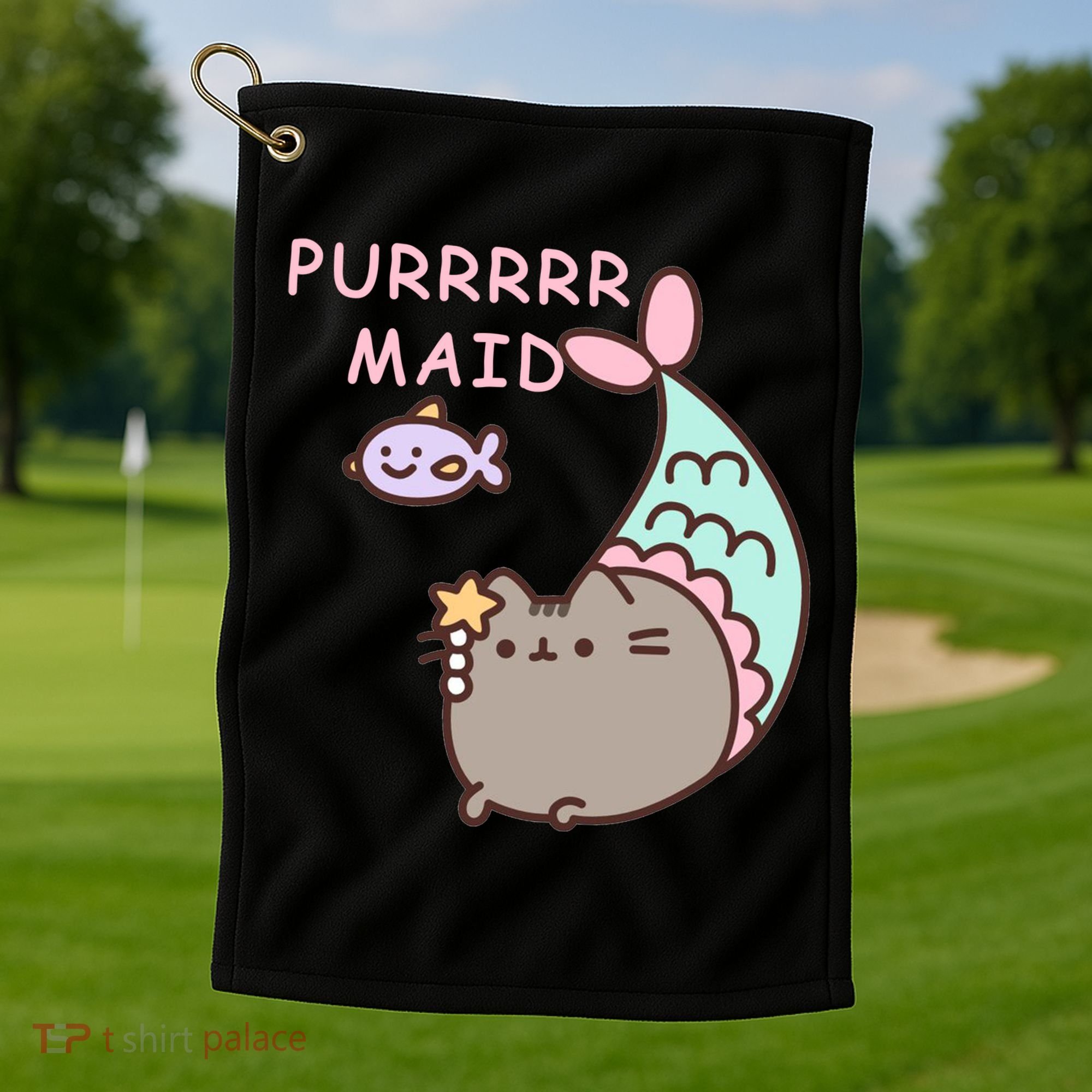Purrrrr Maid Funny Cute Cat Mermaid Golf Towel