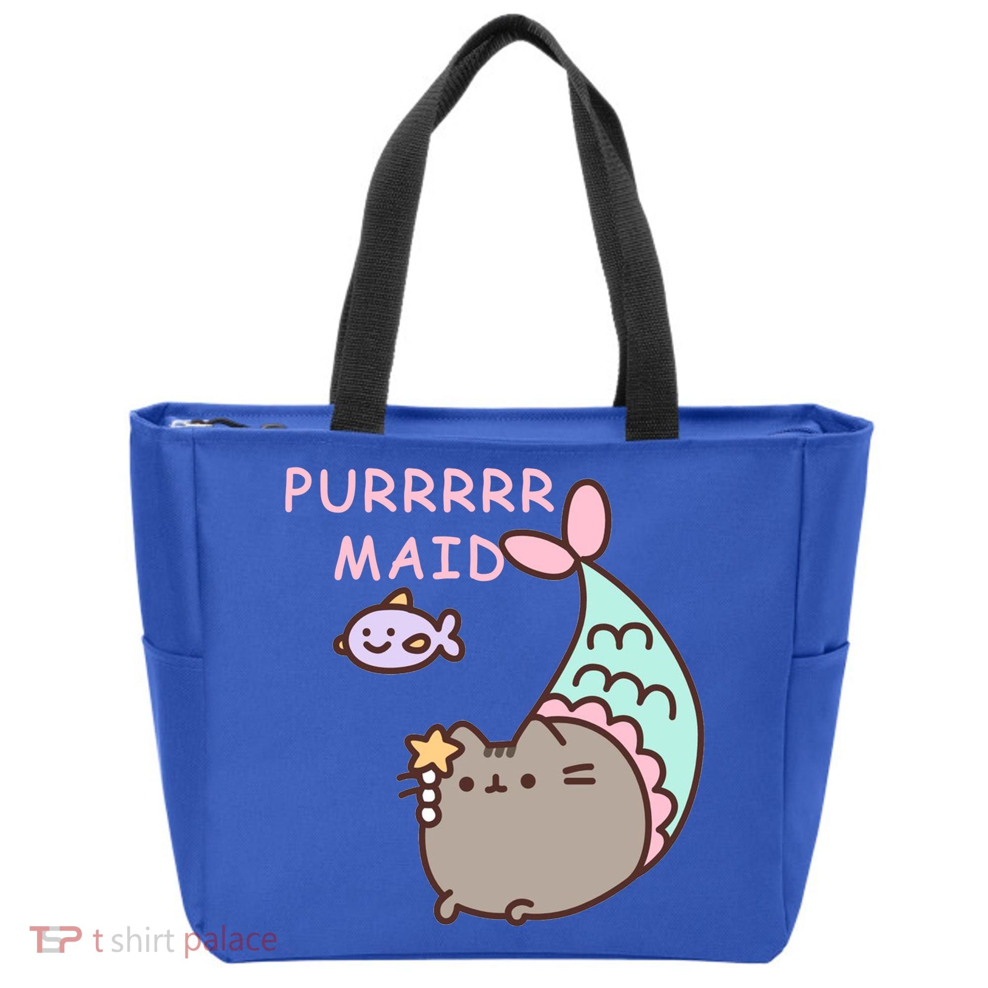 Purrrrr Maid Funny Cute Cat Mermaid Tote Bag
