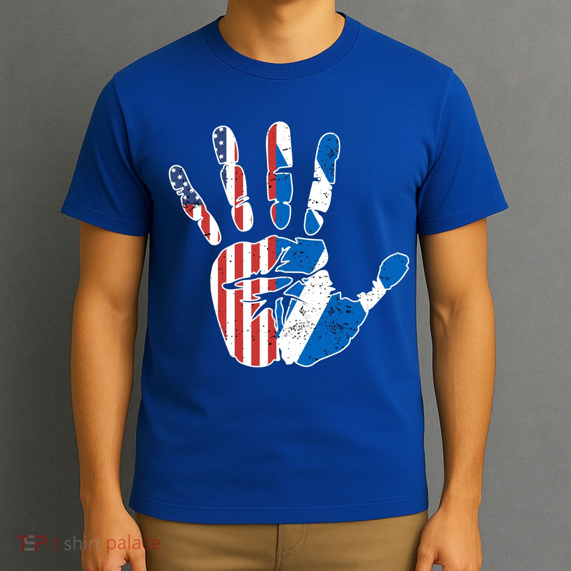 Proud Usa Scotland Handprint Flag American Scottish Heritage Meaningful Gift T-Shirt