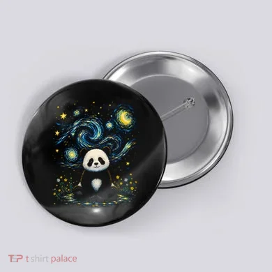 Panda Under Starry Night Sky Cosmic Button