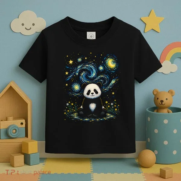 Panda Under Starry Night Sky Cosmic Toddler T-Shirt