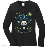 Panda Under Starry Night Sky Cosmic Women's Long Sleeve Shirt thumb 0