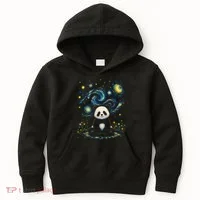 Panda Under Starry Night Sky Cosmic Kids Hoodie thumb 0