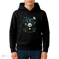 Panda Under Starry Night Sky Cosmic Kids Hoodie thumb 4