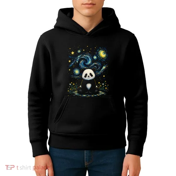 Panda Under Starry Night Sky Cosmic Kids Hoodie