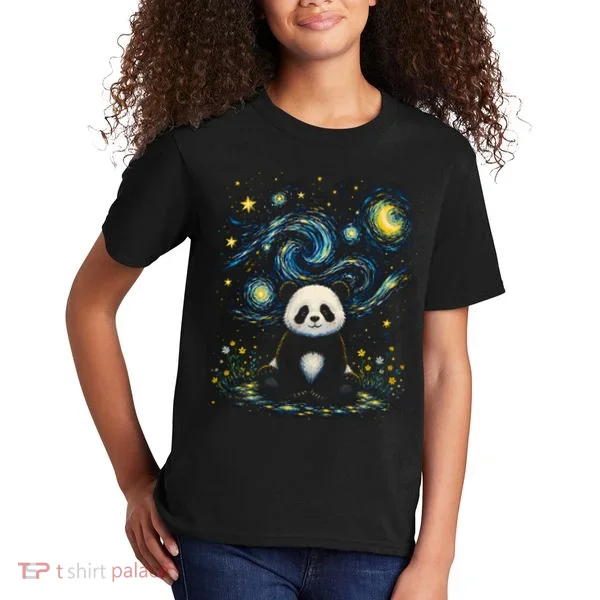 Panda Under Starry Night Sky Cosmic Kids T-Shirt