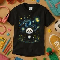 Panda Under Starry Night Sky Cosmic Kids T-Shirt thumb 3