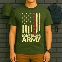 Patriotic U S Army Veteran Red Line American Flag Vintage T-Shirt thumb 6