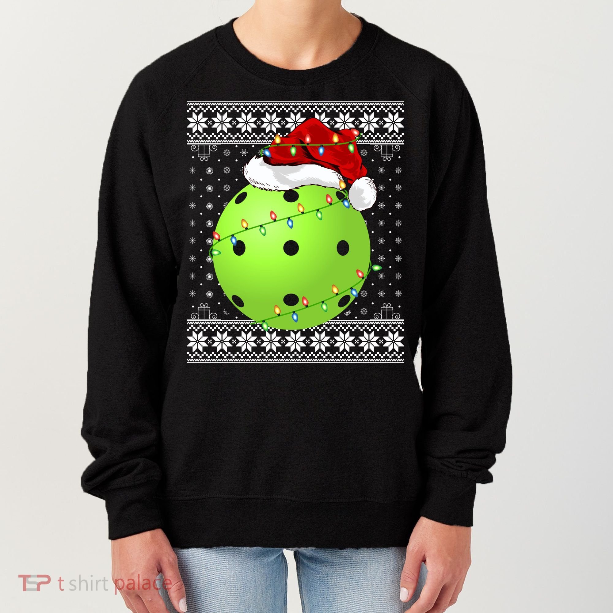 Pickleball Ugly Sweater Santa Lighting Pickleball Christmas Gift Women's Sweatshirt