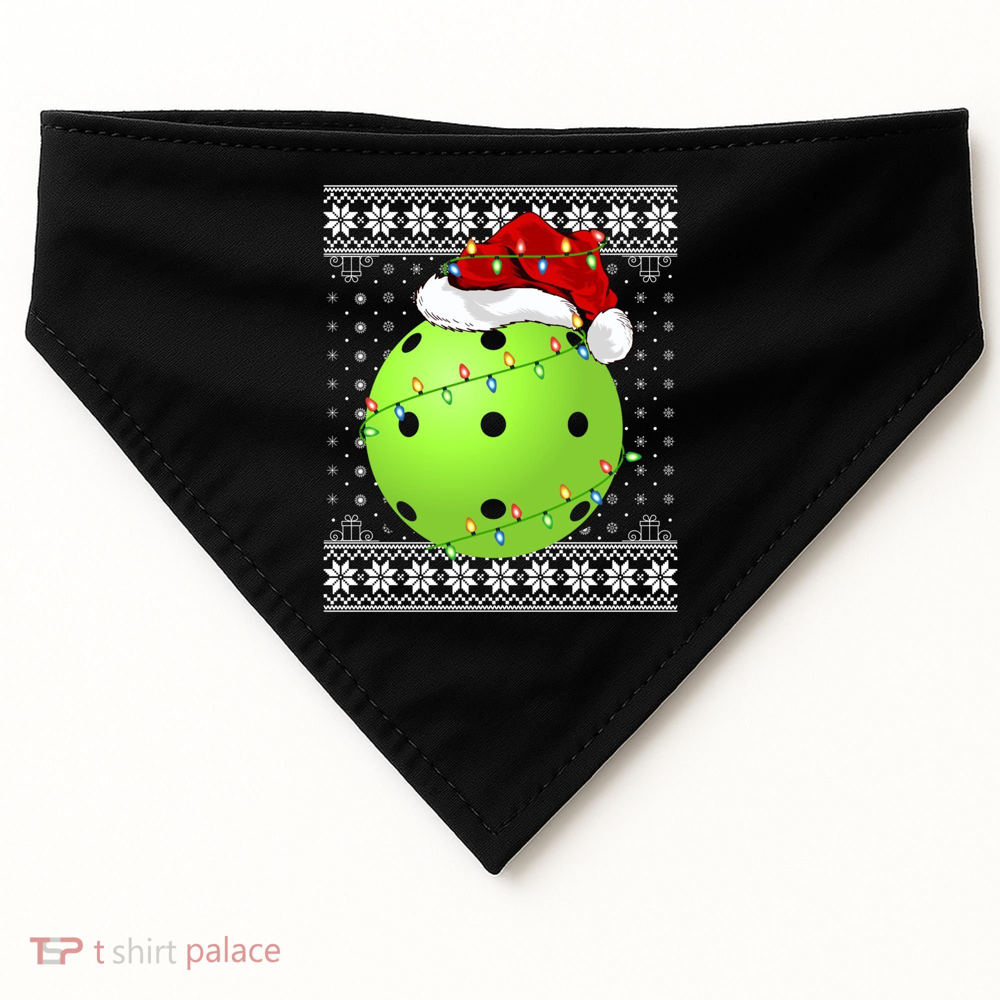 Pickleball Ugly Sweater Santa Lighting Pickleball Christmas Gift USA-Made Doggie Bandana
